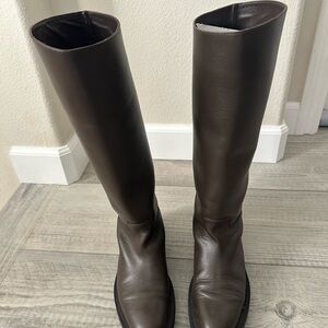 Zara Brown Genuine Leather Knee Boots